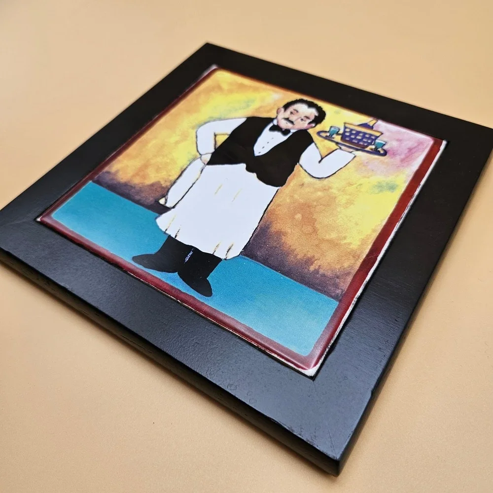 Charming‎ Waiter Serving Tray Tile Art Framed Wall Decor